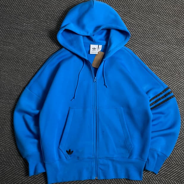 아디다스 뉴클래식 삼선 박시핏 후드집업 블루o 5047