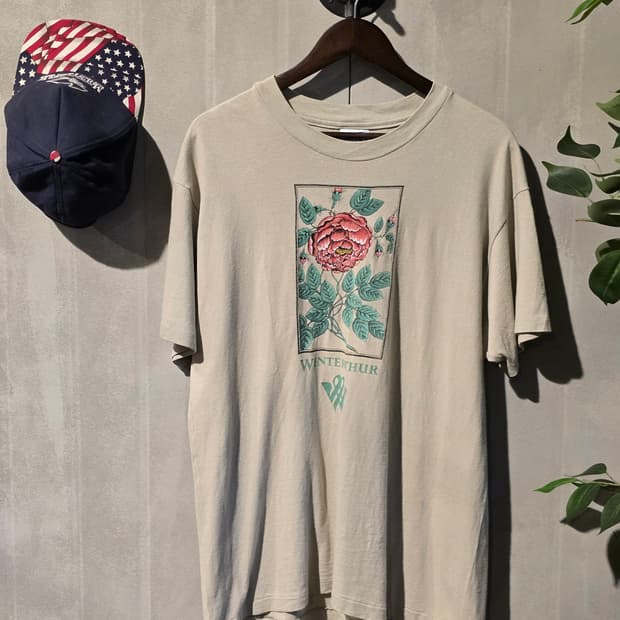 Hanes made in USA 90's 플라워 프린트 티셔츠
