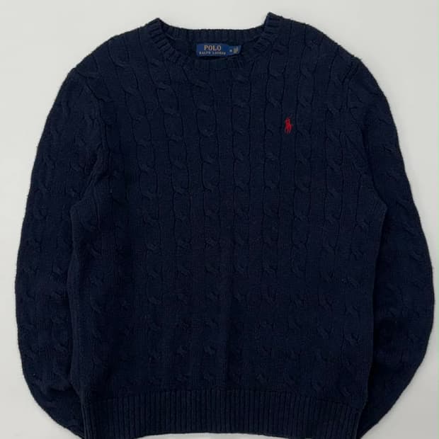 [M] 폴로 랄프로렌 네이비 코튼 케이블 니트 스웨터