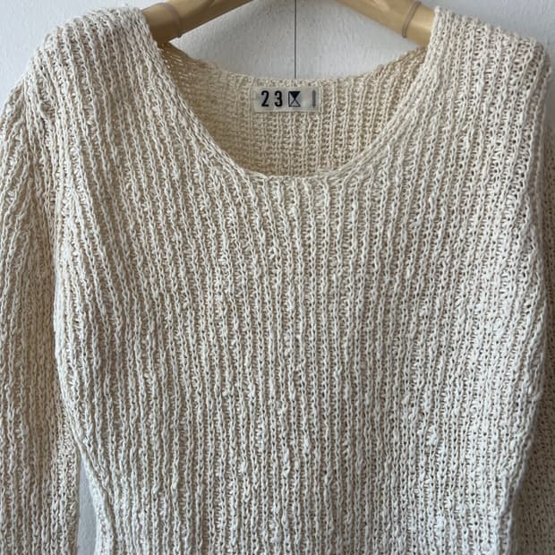 일본수입 23구 여성 크림아이보리 크로셰니트 코튼라운드니트