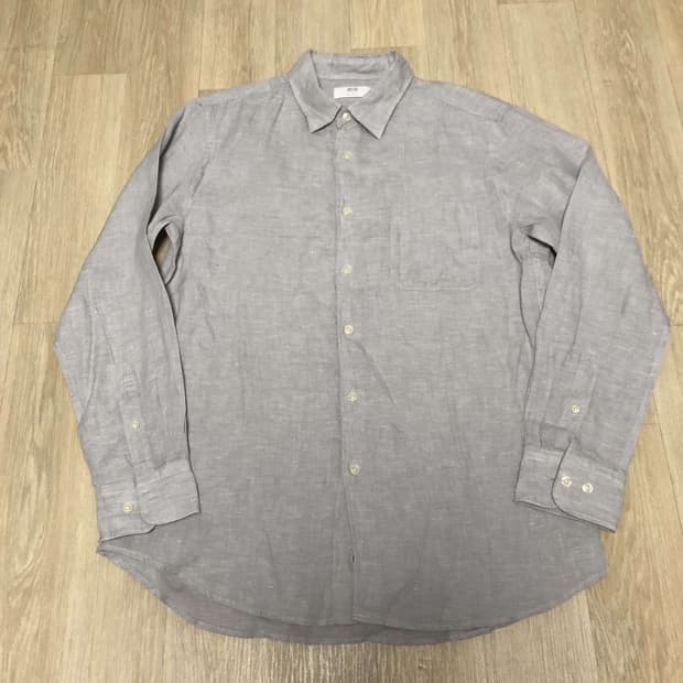 (L) 유니클로 UNIQLO 프리미엄 린넨 셔츠 그레이 유니클로 린넨셔츠