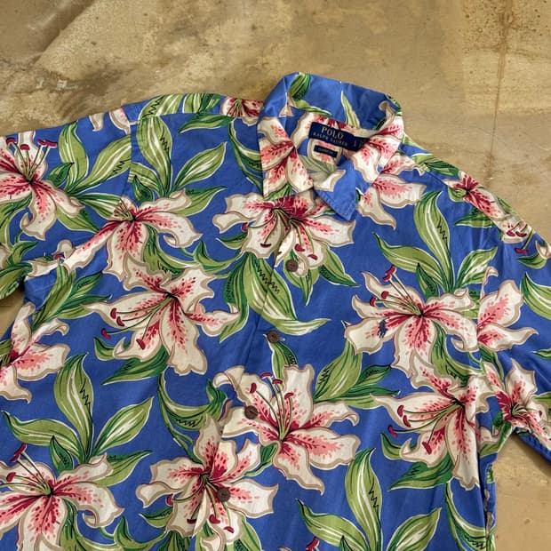 L 폴로랄프로렌 꽃무늬 하와이안 반팔 셔츠