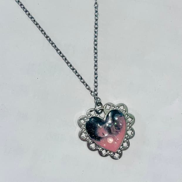 핸드메이드 레진아트 하트 펜던트 써지컬 목걸이 블랙핑크