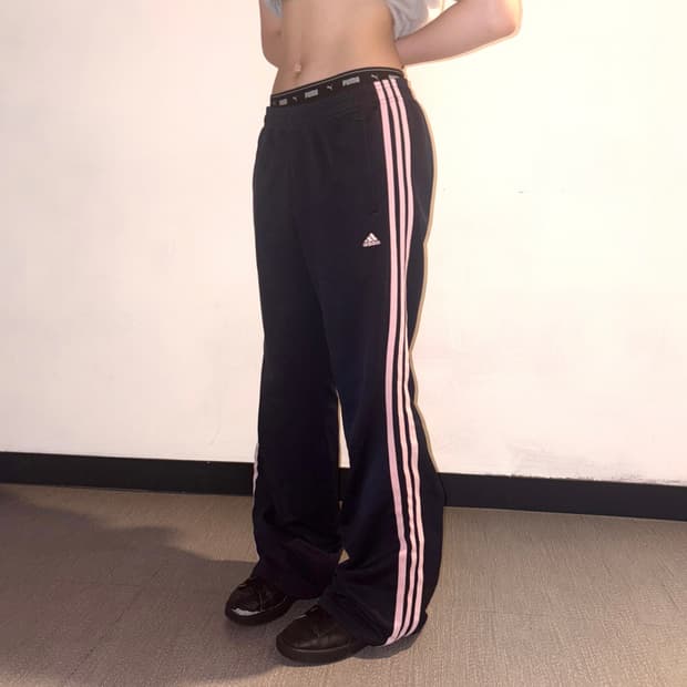 아디다스 핑크 네이비 부츠컷 와이드 트레이닝 트랙 팬츠 딸기우유 y2k