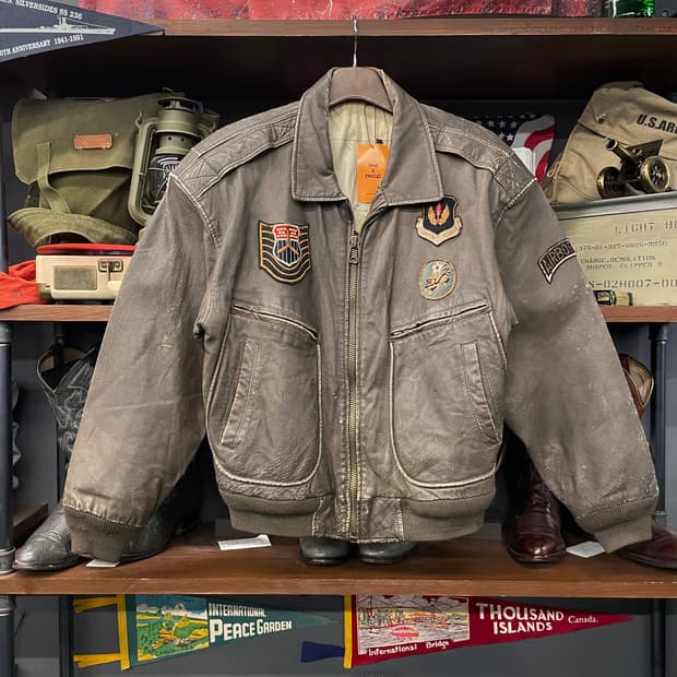 USA 빈티지 U.S ARMY 항공 패치 에어본 봄버 리얼 레더 자켓