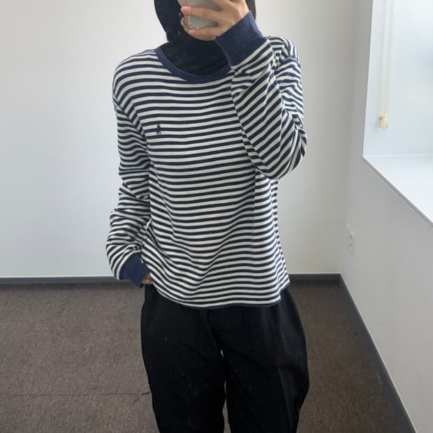 Polo 폴로 네이비 포니 스트라이프 니트