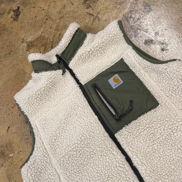 칼하트 양털 화이트 카키 후리스 조끼 