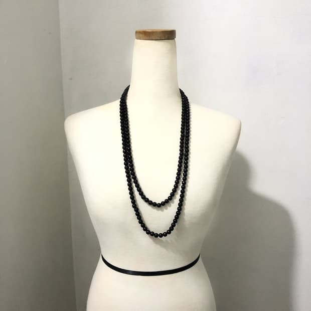 빈티지 블랙 비즈 레이어드 롱목걸이 오리엔탈 갸루 펑크 긱시크