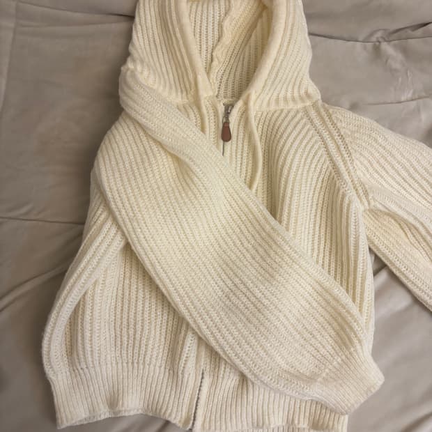 아이보리 니트 후드 집업