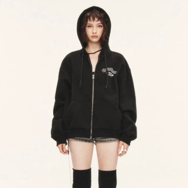 쓰리타임즈 스머프 후드집업 블랙 S