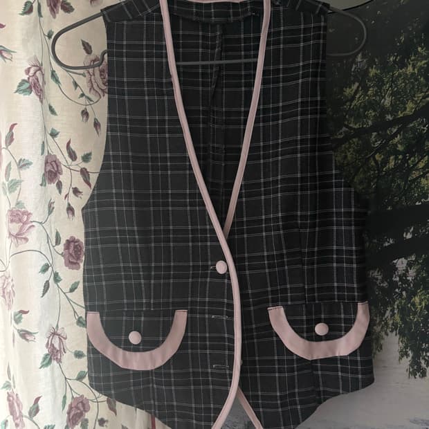 체크 패턴 베스트 레이어드 클래식 무드 갸루