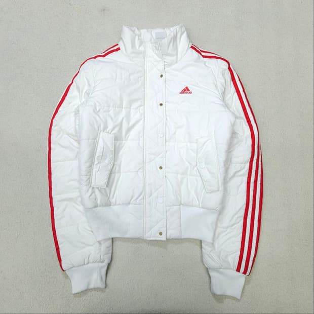 아디다스 삼선 화이트 숏 패딩 점퍼 95