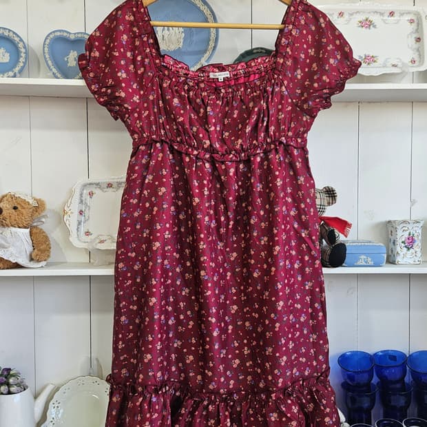 와인로즈 플라워 오프숄더 원피스