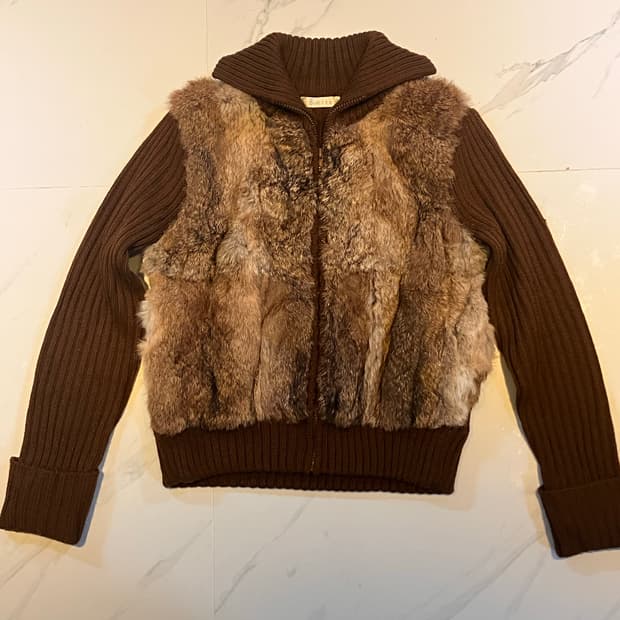 브라운 니트 퍼 자켓