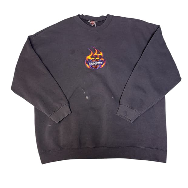 빈티지 90s 할리 데이비슨 플레임 자수 맨투맨 3XL