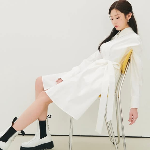 시티브리즈 벨트 플레어 셔츠 원피스
