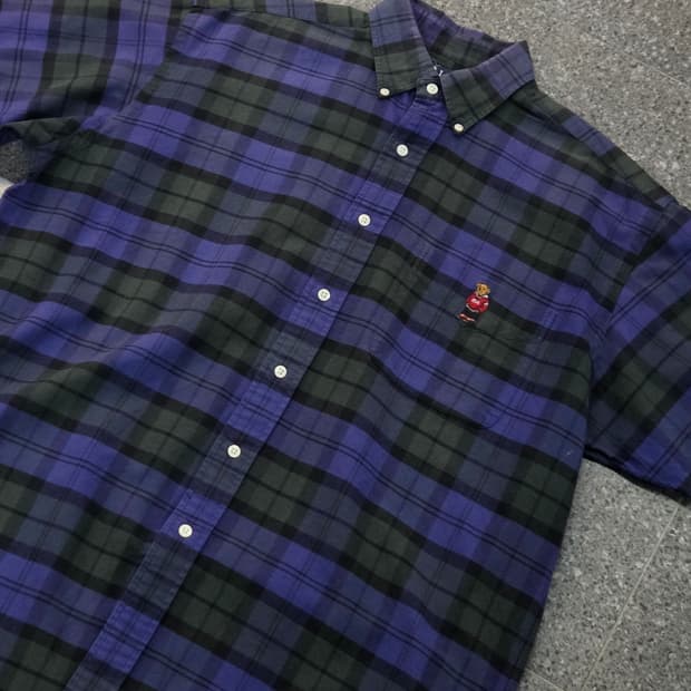 Polo 폴로 베어 그린퍼플체크 반팔셔츠
