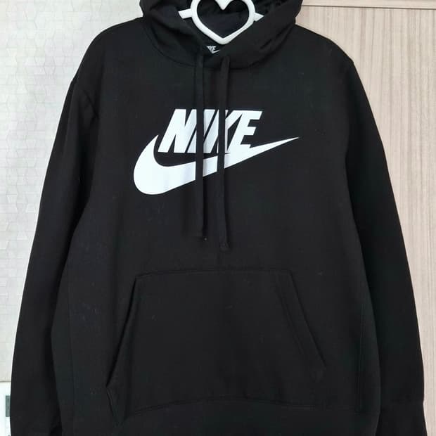 나이키 블랙 빅로고 기모 후드티