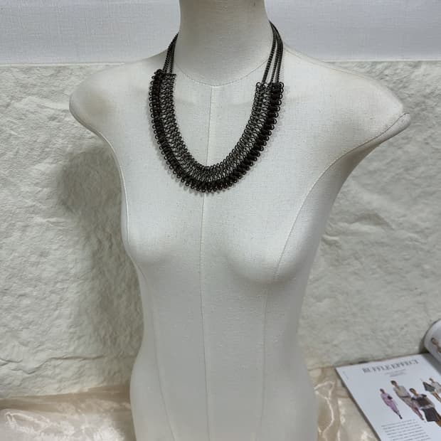빈티지  Next 에스닉  가죽 레이어드 쿠바체인 목걸이