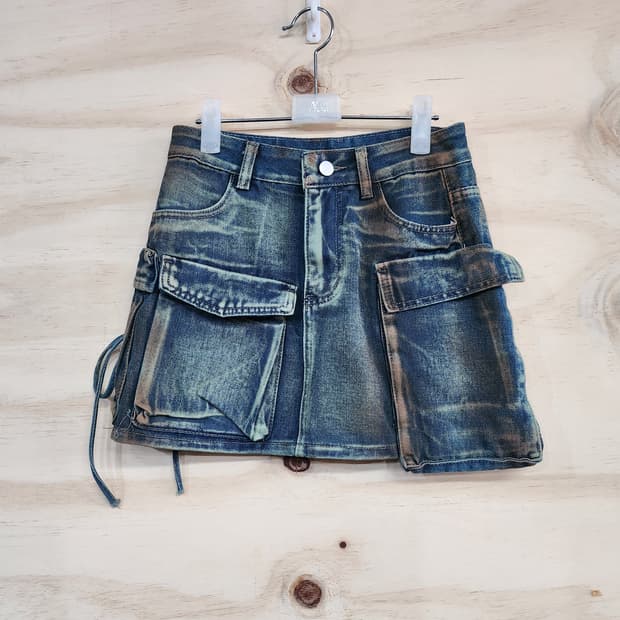 592) 빈티지 카고 포켓 데님 미니 스커트