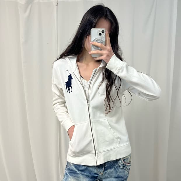 Polo White Big Pony Hoodie Zip-up 
