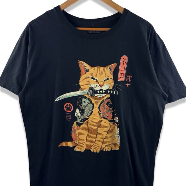 JPN 사무라이네코 오리엔탈 프린팅 티셔츠2281