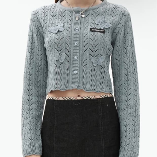 오드원아웃 크롭 니트 가디건 