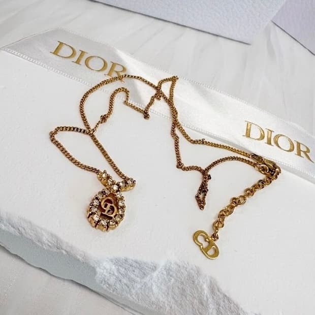 👑[눈부심주의] 디올 빈티지 라인스톤 CD 드롭 목걸이
