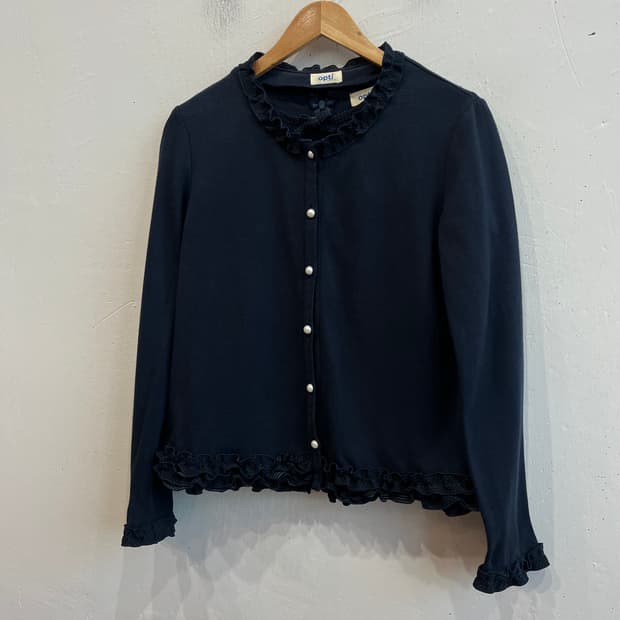 OPTI 모리 프릴 가디건 반팔 앙상블 Made in JAPAN 