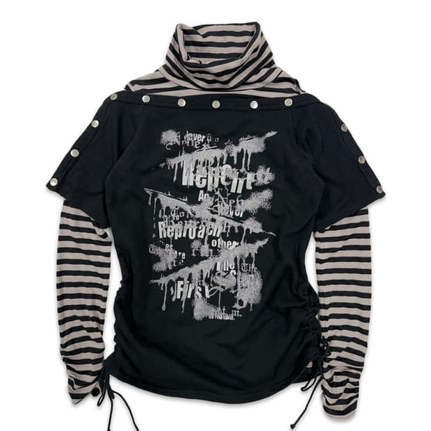 빈티지 Panama Soda 블랙 펑크 디테일 레이어드티 세트