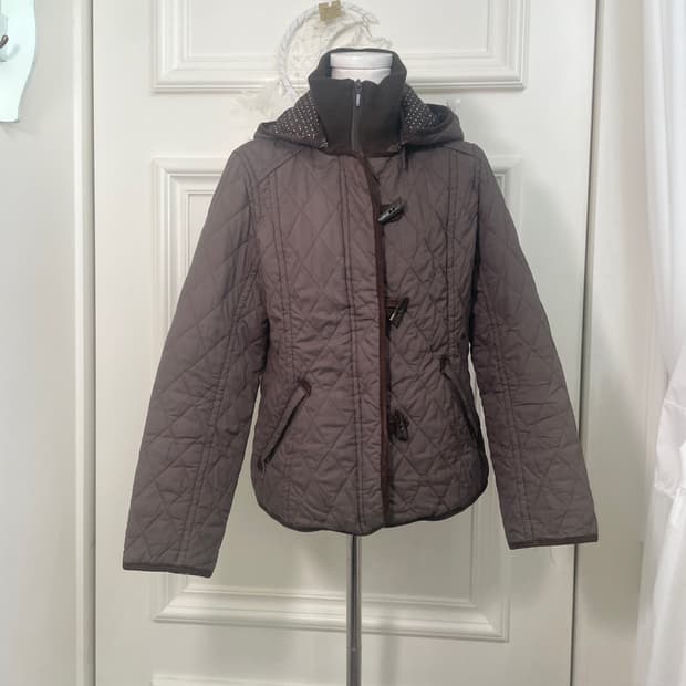 brown hoodie dot quilting jacket(size-M)