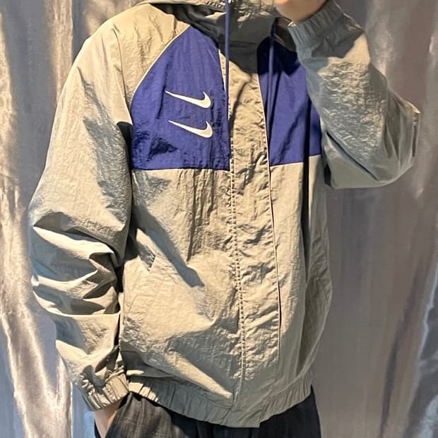 L 나이키 더블스우시 배색 나일론 후드집업