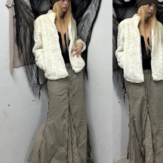 Y2K White&Ivory fleece Zip Up