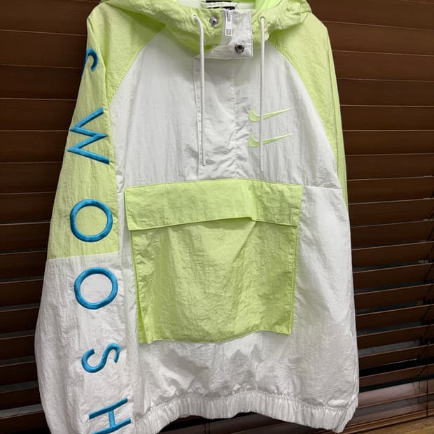 나이키 화이트 라임 더블스우시 나일론 아노락 바람막이