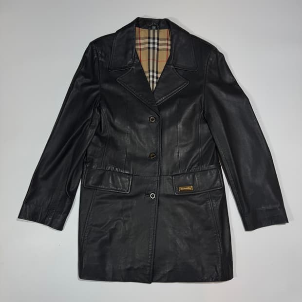 버버리 90's 블랙 롱 레더 자켓