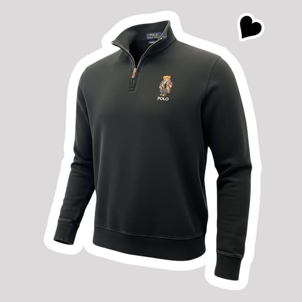 신형 QR라벨 폴로 랄프로렌 베어 블랙 반집업 니트