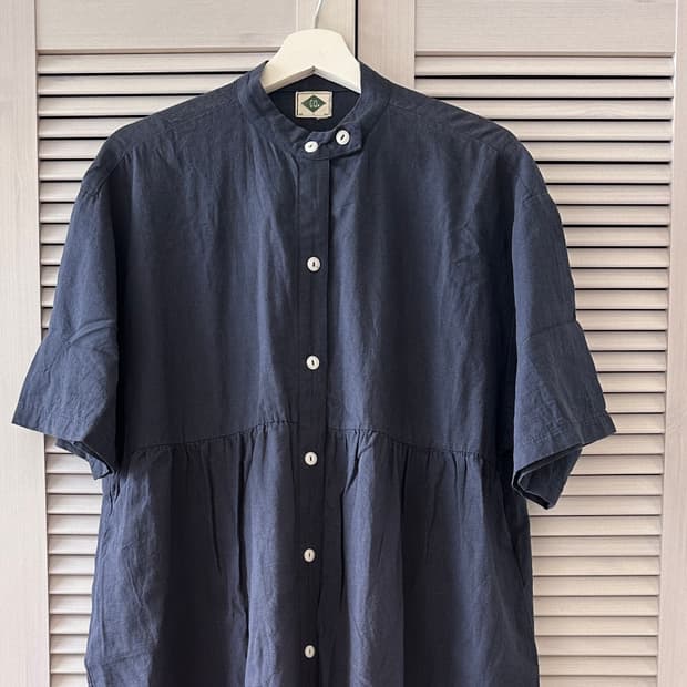 빈티지 모크넥 코튼 반팔 원피스