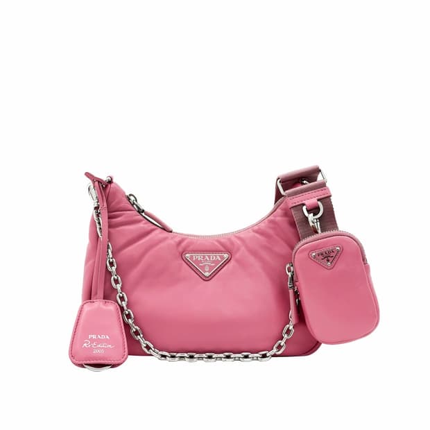 프라다 여성 패딩 나파 레더 리에디션 2005 숄더 호보백 크로스백 핑크