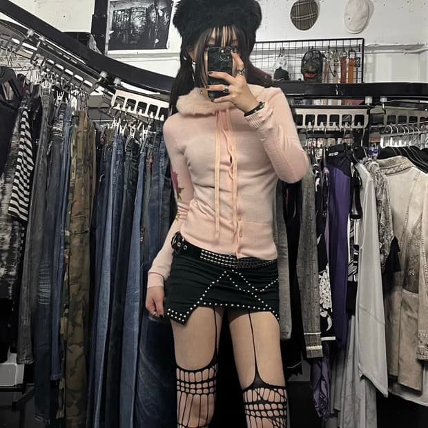 장미 프린팅 카라 퍼 가디건