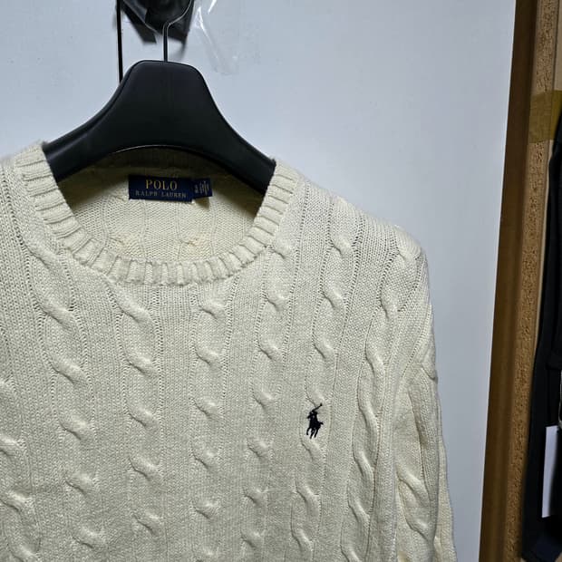 폴로 울캐시미어 케이블 니트 스웨터 XL. 아이보리 크림 105 110