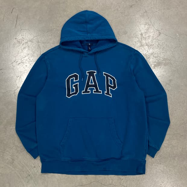 GAP 블루 컬러 스펠아웃 빅로고 후드티