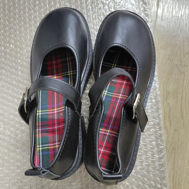 체크 안감 메리제인 통굽구두 250