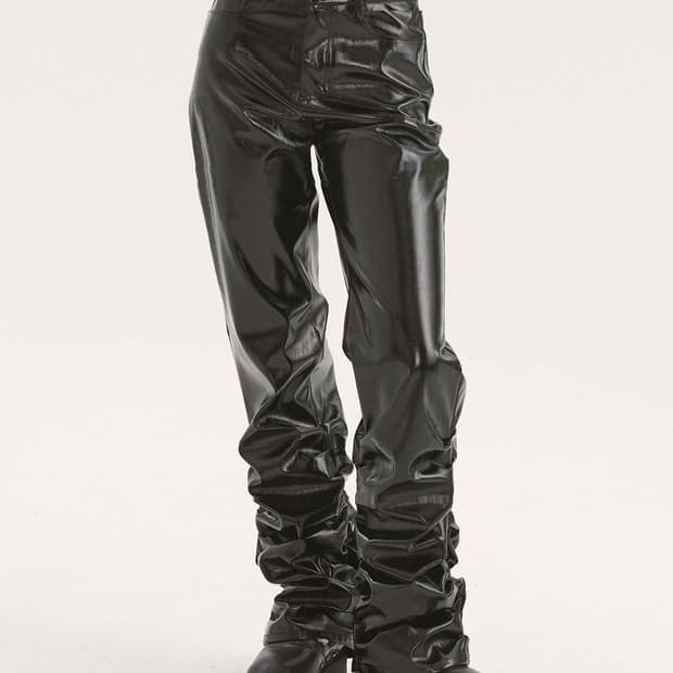 센토르 SHIRRING LEATHER PANTS 에나멜 셔링 팬츠 블랙