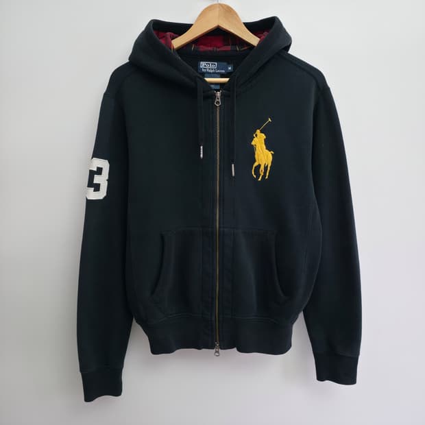 [M] 폴로 랄프로렌 빅포니  체크 후드집업 블랙