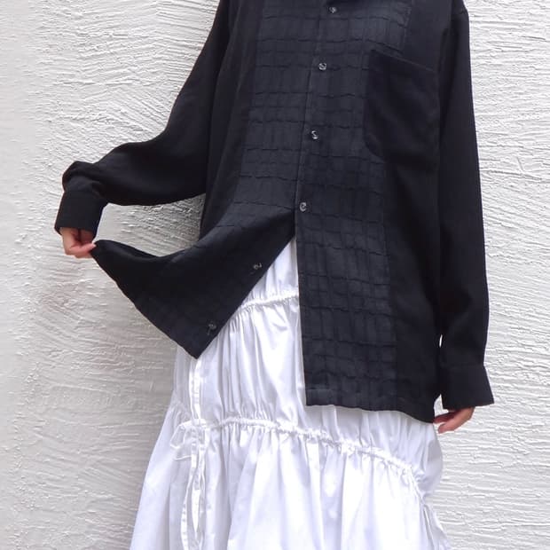 LINDBERGH grid pattern mix shirt / black