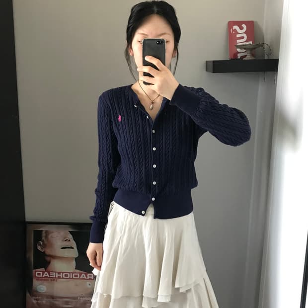 폴로 랄프로렌 포니로고 네이비 케이블 가디건