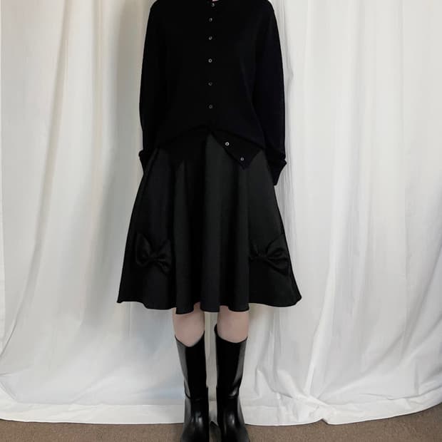 Ribbon Detail Midi Skirt - Black