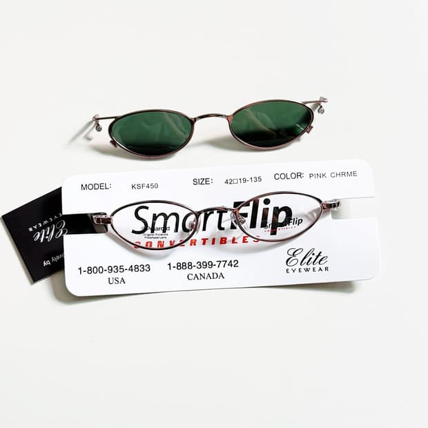 미국제 ELITE 클립온 핑크 크롬 슬림 오벌 프레임 빈티지 안경