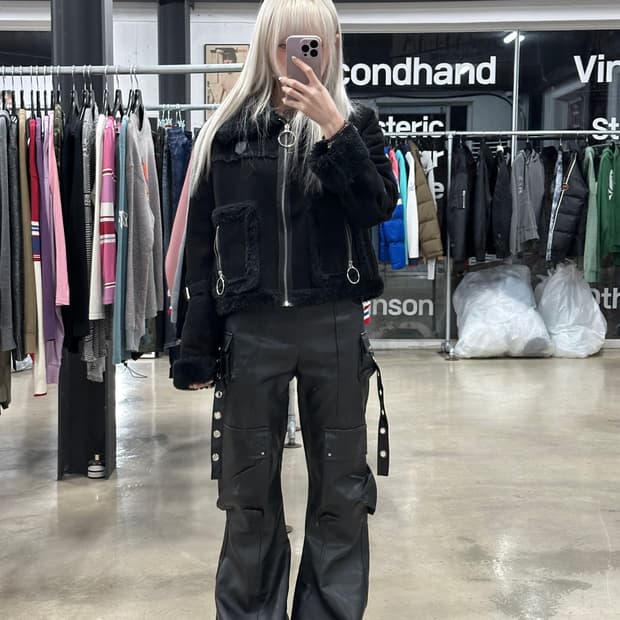 빈티지 블랙 스웨이드 무스탕