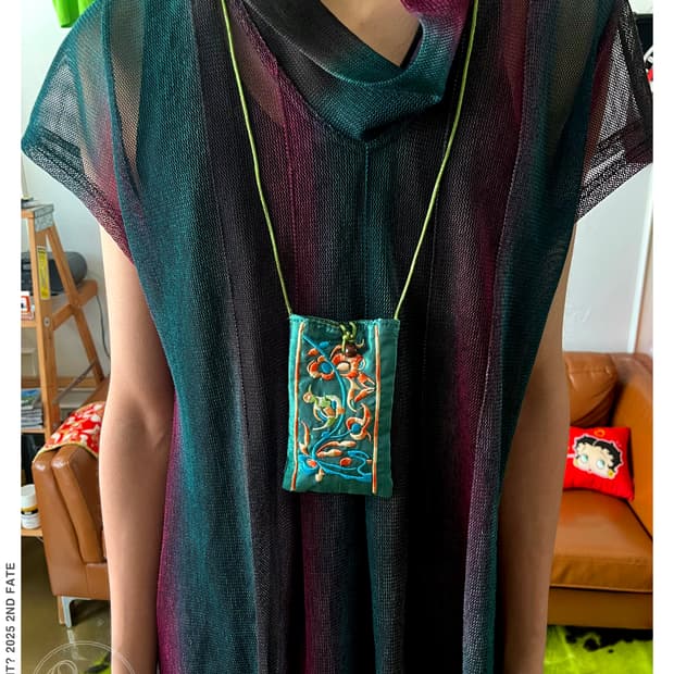 Indian Vintage Satin Pouch Bag Necklace